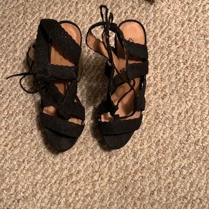 Chunky black tie up sandals